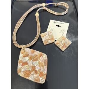 Versona Shell Mosaic Necklace & Earrings Set Geometric Statement Jewelry